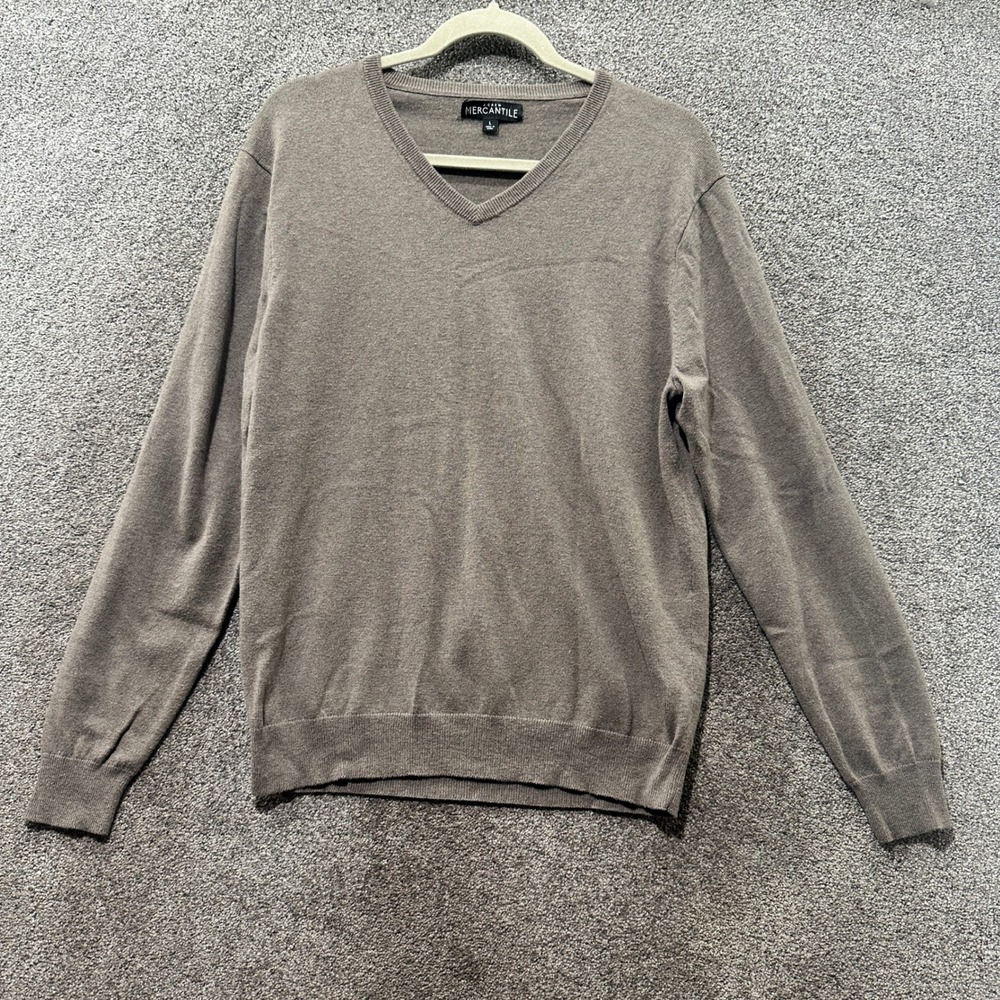 J Crew‎ Mercantile Men Large V-Neck Sweater Gray Merino Wool Blend Classic